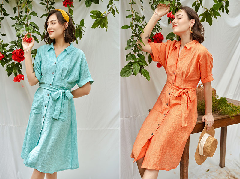 Gam màu sáng với phần tie-belt khiến nàng trở nên dịu dàng, nữ tính