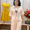 Bộ áo sơ mi cổ đức, quần ống rộng White