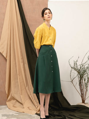 Áo sơ mi nữ cổ tàu rút dây gấu áo Yellow 2