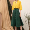 Áo sơ mi nữ cổ tàu rút dây gấu áo Yellow 3