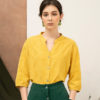 Áo sơ mi nữ cổ tàu rút dây gấu áo Yellow 1