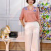Áo sơ mi nữ cổ tàu thêu hoa Pink 2