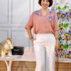 Áo sơ mi nữ cổ tàu thêu hoa Pink 3