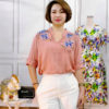 Áo sơ mi nữ cổ tàu thêu hoa Pink 1