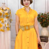 Váy đầm sơ mi cổ đức tròn xếp ly chân váy Yellow 2