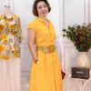 Váy đầm sơ mi cổ đức tròn xếp ly chân váy Yellow 3