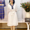 Váy đầm tay lỡ nẹp cổ thổ cẩm chữ Y White 3