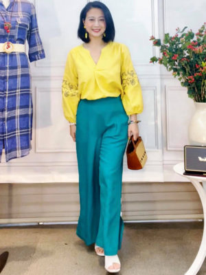 Áo cổ V ly súp thêu tay áo Yellow 1