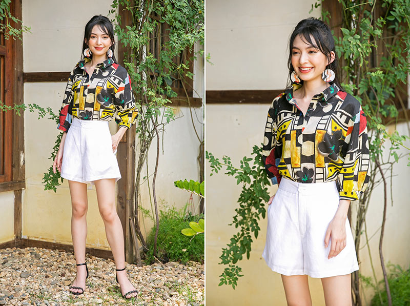 áo sơ mi với họa tiết hình khối