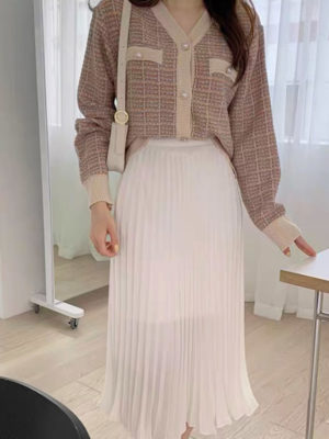 Áo khoác len kẻ tweed Beige 1