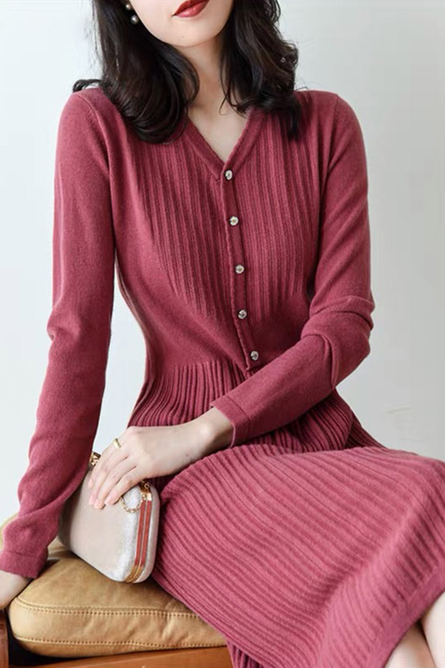 Váy đầm len cổ tím cúc hoa Rose