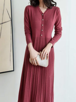 Váy đầm len cổ tím cúc hoa Rose