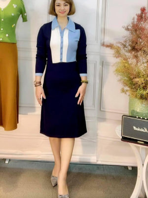 Váy đầm len cổ sơ mi 3 màu Navy