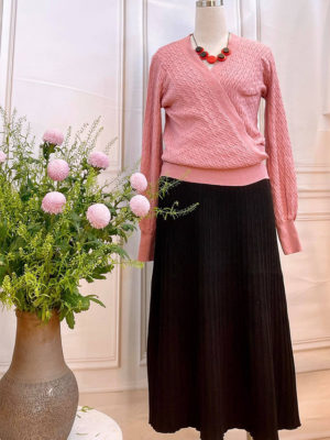 Áo len cổ tim chồng Pink 2