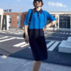 Váy đầm len cổ sơ mi phối 2 màu Blue/Navy