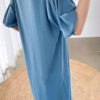 Váy đầm len cổ sơ mi tay bồng Blue