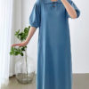Váy đầm len cổ sơ mi tay bồng Blue