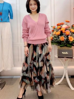 Chân váy chiffon xếp ly cạp chun Brown