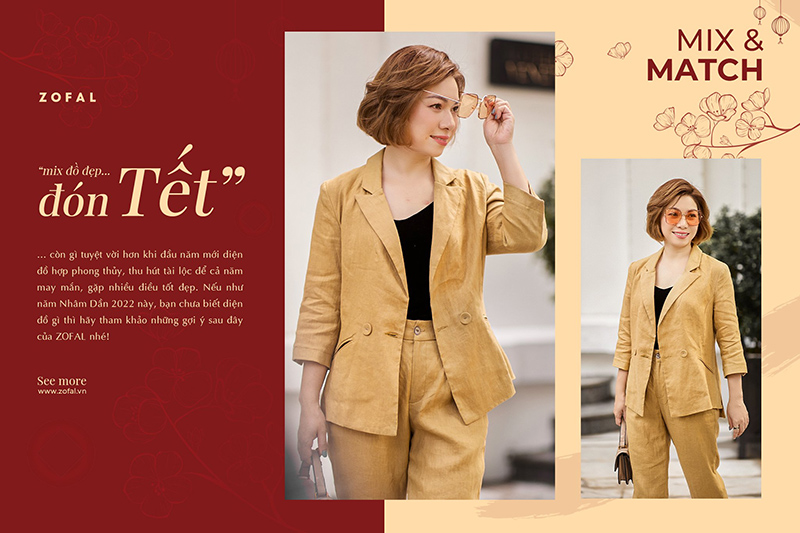 Bạn có thể diện cả set đồng màu để đón Tết