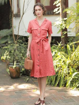 Váy đầm cổ 2 ve túi ngực Orange 4