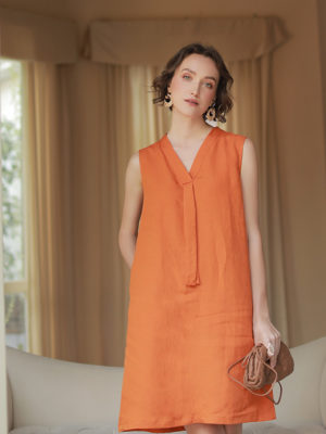 Váy đầm cổ Y nẹp cổ Orange 1
