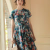 Váy đầm xếp ly chân váy, đai liền Petrol Floral 3