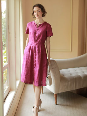 Váy đầm cổ bẻ hàng cúc bọc Purple 4