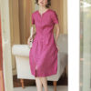 Váy đầm cổ bẻ hàng cúc bọc Purple 3
