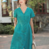 Váy đầm cổ bẻ hàng cúc bọc Turquoise 2