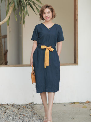 Váy đầm cổ tim lé cổ Navy 4
