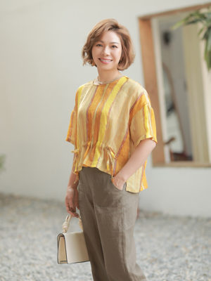 Áo sơ mi kẻ rút eo Yellow Stripe 1