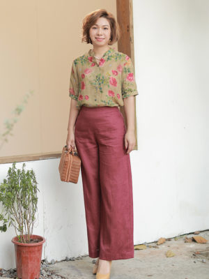 Áo sơ mi hoa cổ tàu Brown Floral 4