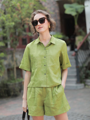 Áo sơ mi cổ 2 ve 2 túi ngực Lime 1