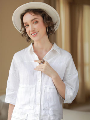 Áo sơ mi diễu chỉ trang trí White 1