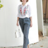 Áo sơ mi cổ đức thêu hoa thân áo White 4