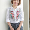Áo sơ mi cổ đức thêu hoa thân áo White1