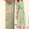 Váy đầm hoa cổ 2 ve tay bồng Mint Floral 2