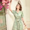 Váy đầm hoa cổ 2 ve tay bồng Mint Floral 4