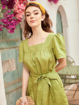 Váy đầm cổ vuông mí gấu Lime 1