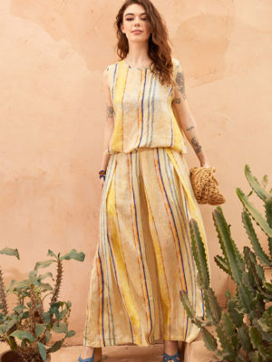 Áo gile buộc nơ Yellow Stripe 2