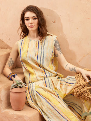 Áo gile buộc nơ Yellow Stripe 3