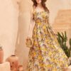 Váy đầm maxi 2 dây cổ vuông Yellow Floral