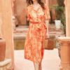 Váy đầm hoa cổ 2 ve tay bồng Orange Floral 2