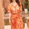 Váy đầm hoa cổ 2 ve tay bồng Orange Floral 4