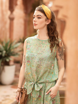 Áo gile buộc nơ Mint Floral