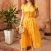 Váy đầm sơ mi cổ đức tròn xếp ly chân váy Yellow 4