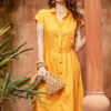 Váy đầm sơ mi cổ đức tròn xếp ly chân váy Yellow 2