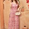Váy đầm maxi 2 dây cổ vuông Purple Floral