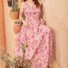 Váy đầm maxi 2 dây cổ vuông Purple Floral 3