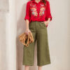 Áo sơ mi cổ đức thêu hoa thân áo Red 3